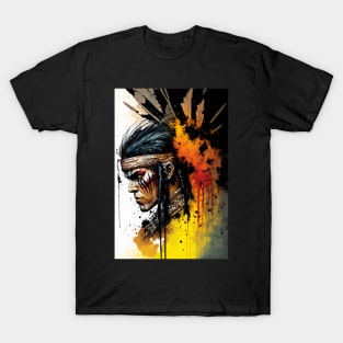 Fierce Native American Warrior Illustration T-Shirt